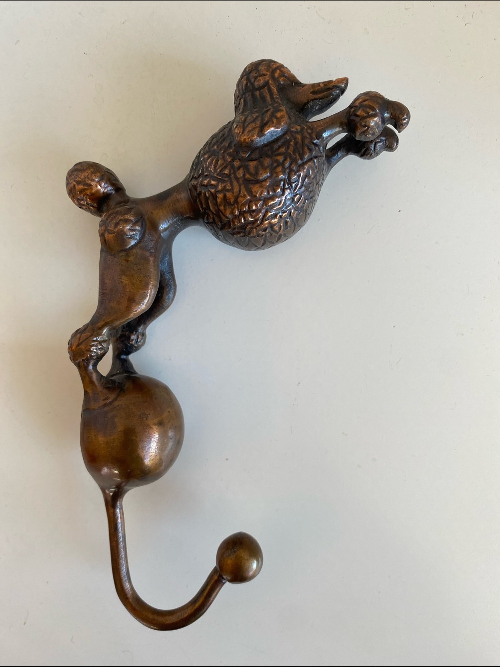 Poodle Dog Brass Hanging Decorative Wall Hook Hanger Vintage Style